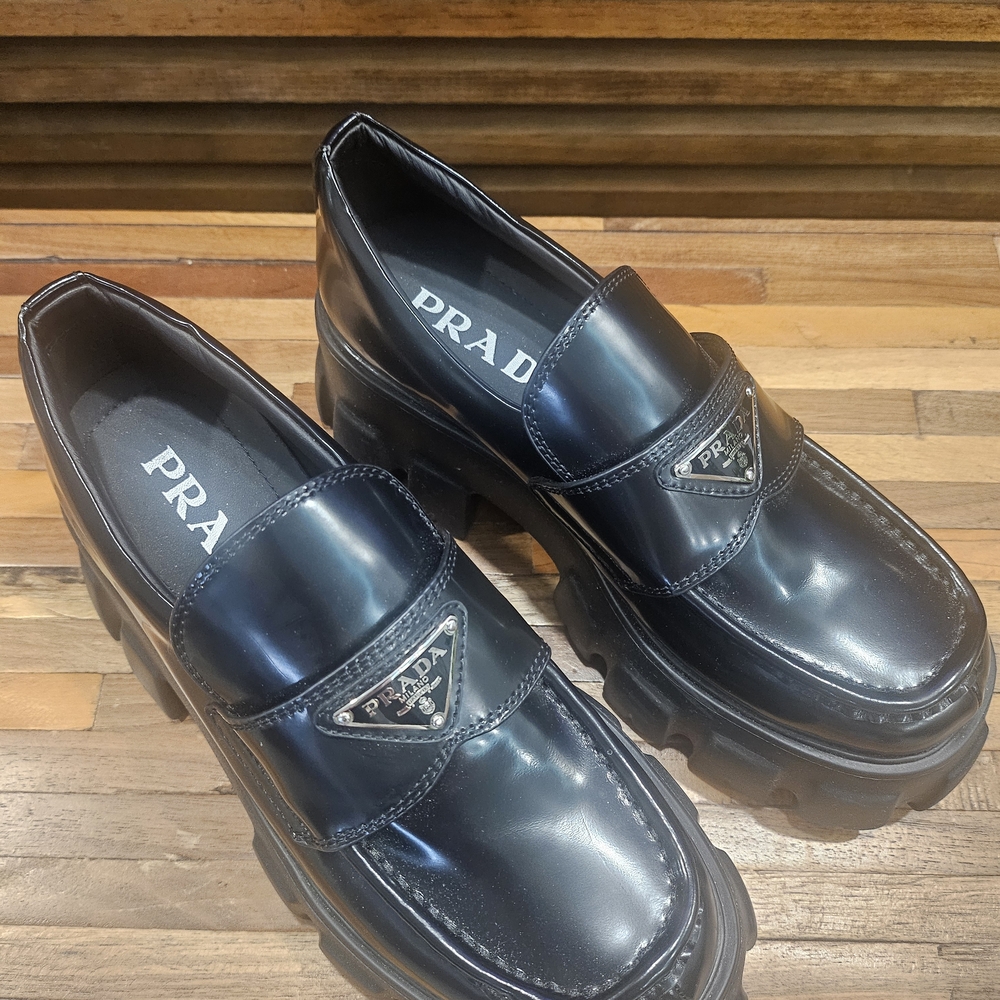 Prada Black Platform Loafers Slip-Ons